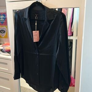 NWT Quince black silk shirt